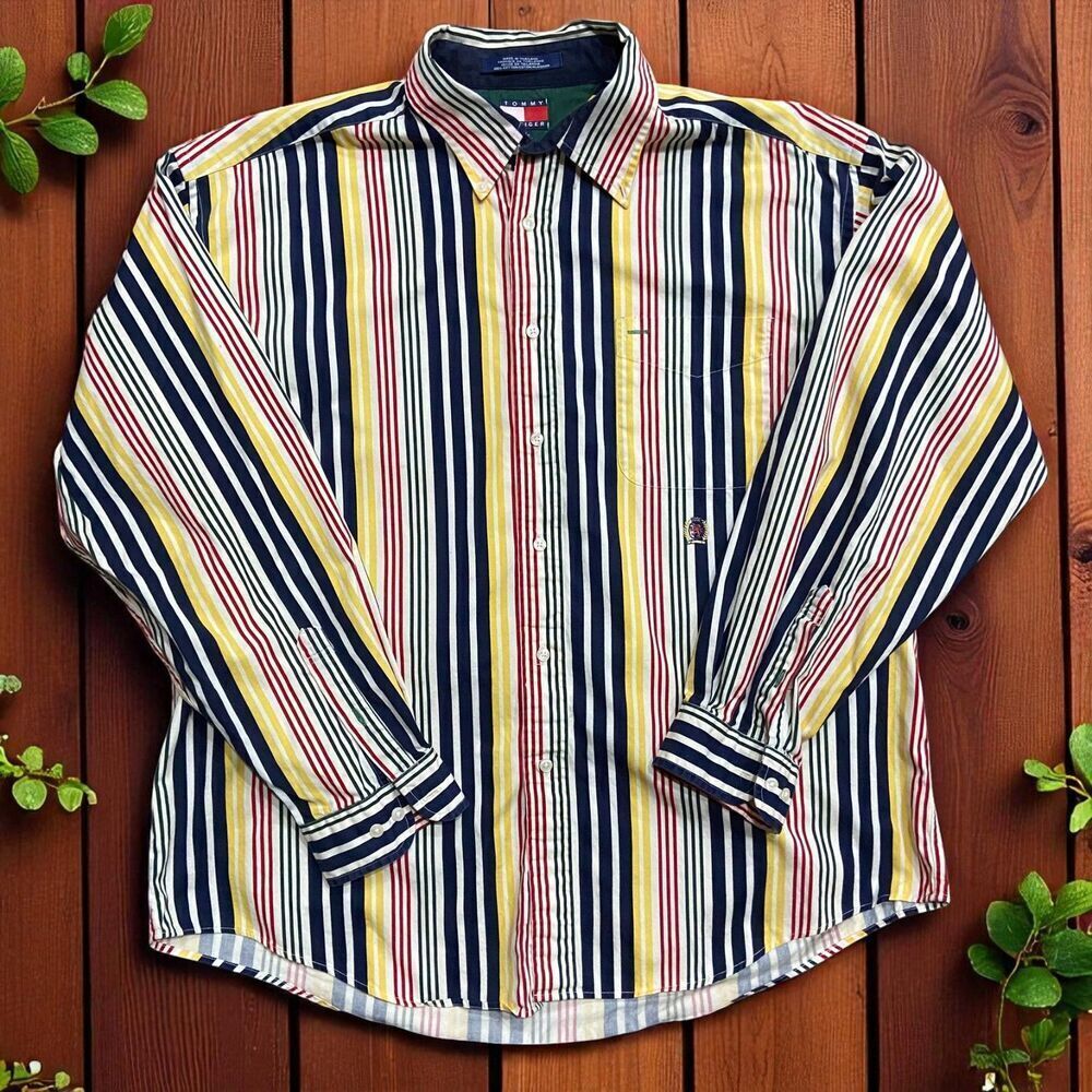Tommy Hilfiger Vintage 90s Multicolor Striped Button Down Shirt Men's Size XL